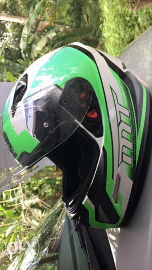 Green, Black, And White Full-face Helmet