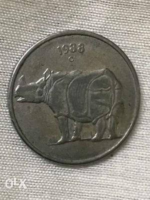 Indian Old Coins - 25 Paise Rhino for sale