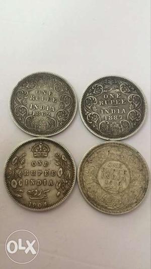One and ten rupee indain silver coins