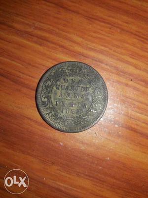 Round  One Quarter Anna Indian Coin