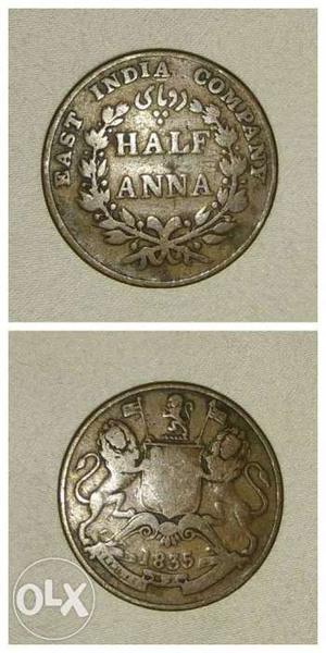 Round Two Silver Half  Anna Coin