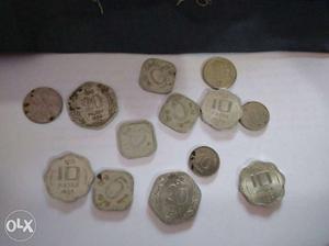Silver-colored Indian Paise Coins