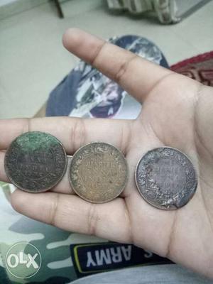 Three Silver Quarter Anna Indian Coins