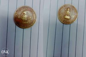 Two Round Gold Indian Paise Coins