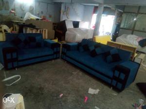 2-piece Blue Fabric Padded Sofa Set