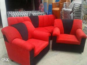 3-pcs Red And Black Padded Sofa Set