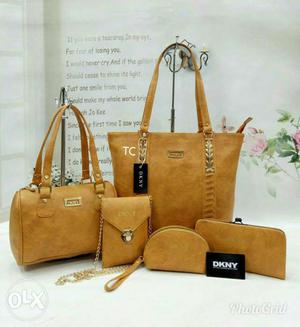 5-piece Brown DKNY Suede Bag Set