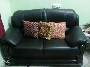 7 Seater Black Leather Sofa Set