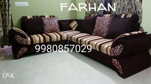 99Pur ple Beige And White Fabric Stripe Corner Sofa