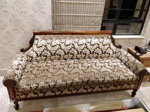 Beautiful brown and off-white velvet touch floral print sofa