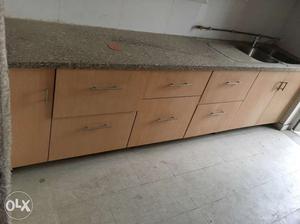 Beige Wooden Kitchen Cabinet