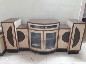Beige Wooden Sideboard with background TV Unit, Corner and