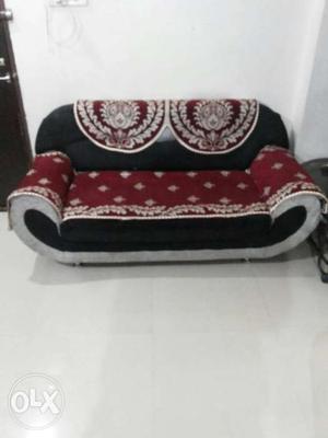 Black And Red Floral Suede Sofa
