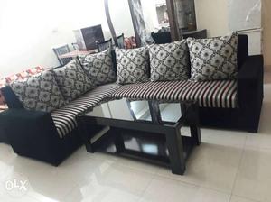 Black And White Stripe Corner Sofa With Pillows