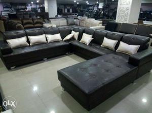 Black Fabric Padded Sectional Sofa