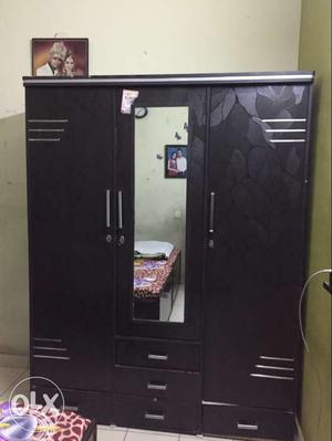 Black Wooden Armoire Cabinet With Mirror