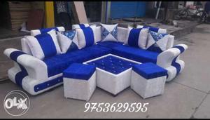 Blue And White Leather Sectional Couch