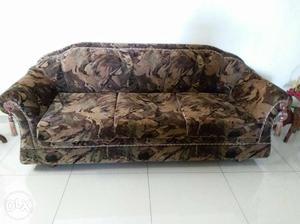 Brown And Beige Floral 3-seat Sofa