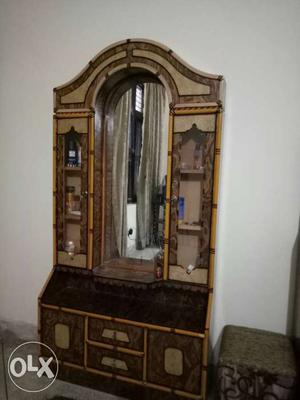 Brown And Beige Wooden Cabinet With Mirror