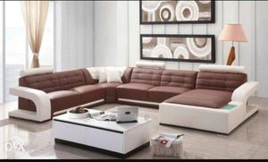 Brown And White Sectional Sofa