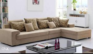 Brown Fabric Tufted Sectional Sofa