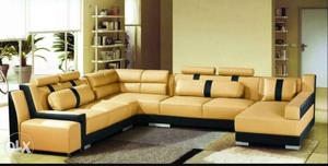 Brown Leather Padded Sectional Sofa
