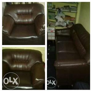 Brown Leather Sofa Chair And 3-seat Sofa