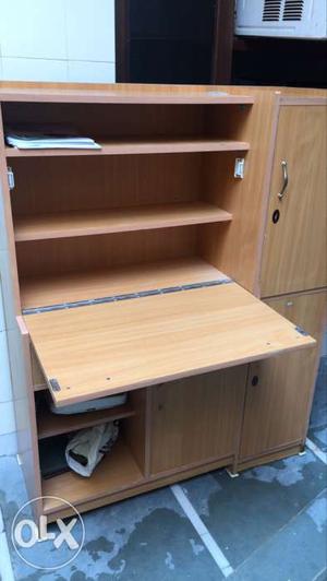 Brown Wooden Cabinet With Desk