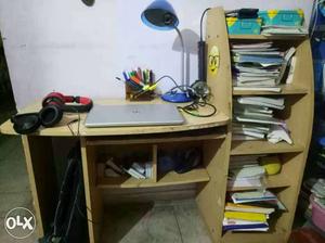 Brown Wooden Computer Desk With 4-tier Rack