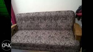 Brown Wooden Framed Gray And Brown Fabric Sofas