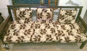 Brown and Wooden sofa. 3 peice set.