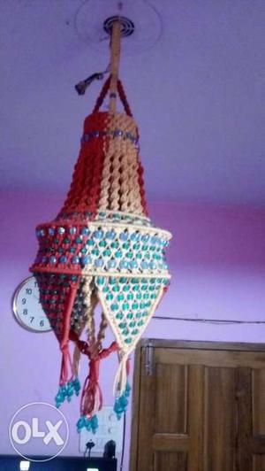Crochet White, Beige, And Red Hanging Decor
