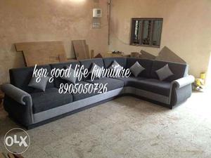Gray And White Cushioned Sectional Couch