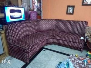 Grey And Maroon Corner Sofa