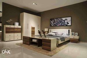 New Brand Brown And White Wooden Bedroom Set kapat 6*6.5 Bad