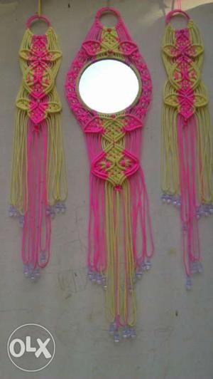 Pink And White Hanging Decor With Mirror Set