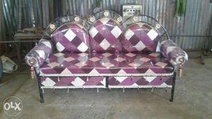 Purple And Wjite 3-seat Recliner Sofa