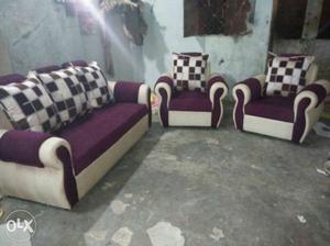 Purple Fabric Living Room Sofa Set