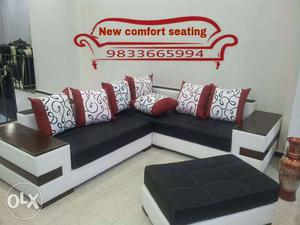 Quilted White And Black Leather Corner Sofa