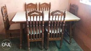 Rectangle Shape Teak Wood Table With 6 Chairs