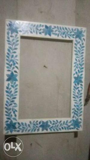Rectangular White And Blue Floral Photo Frame