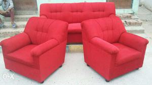 Red Suede Couch And Armchair Set