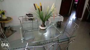 Silver-colored Base Rectangular Clear Table With Chairs