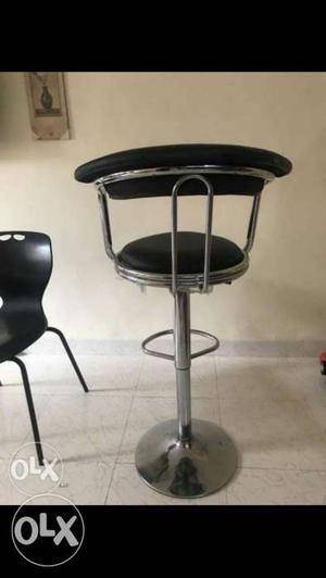 Stainless Steel Base Black Leather Padded Bar Stool