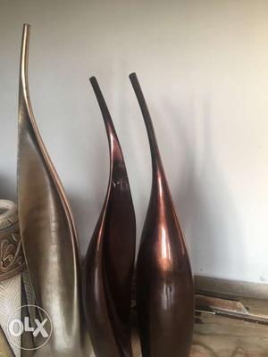 Three Brown Vases, 1 pc broke but can b repaired