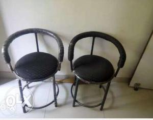 Two Black Suede Bar Stools