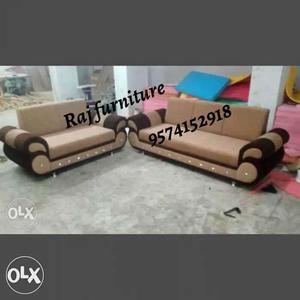 Two Brown-and-black Fabric Rolled Arm Sofas