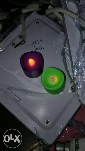 Two Purple And Green Flameless LED Pillar Candle