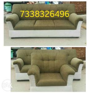 White And Green Three Seat Couch