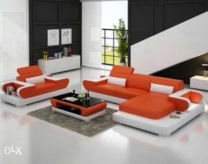 White And Orange Living Room Sofa Set